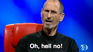 Illustration for article titled Apple's Hellish Stores and Steve Jobs "HELL NO!" on iPad Air.